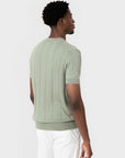 Pull vert sauge à côtes dos porté