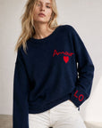 Pull en maille bleu nuit dos cœur