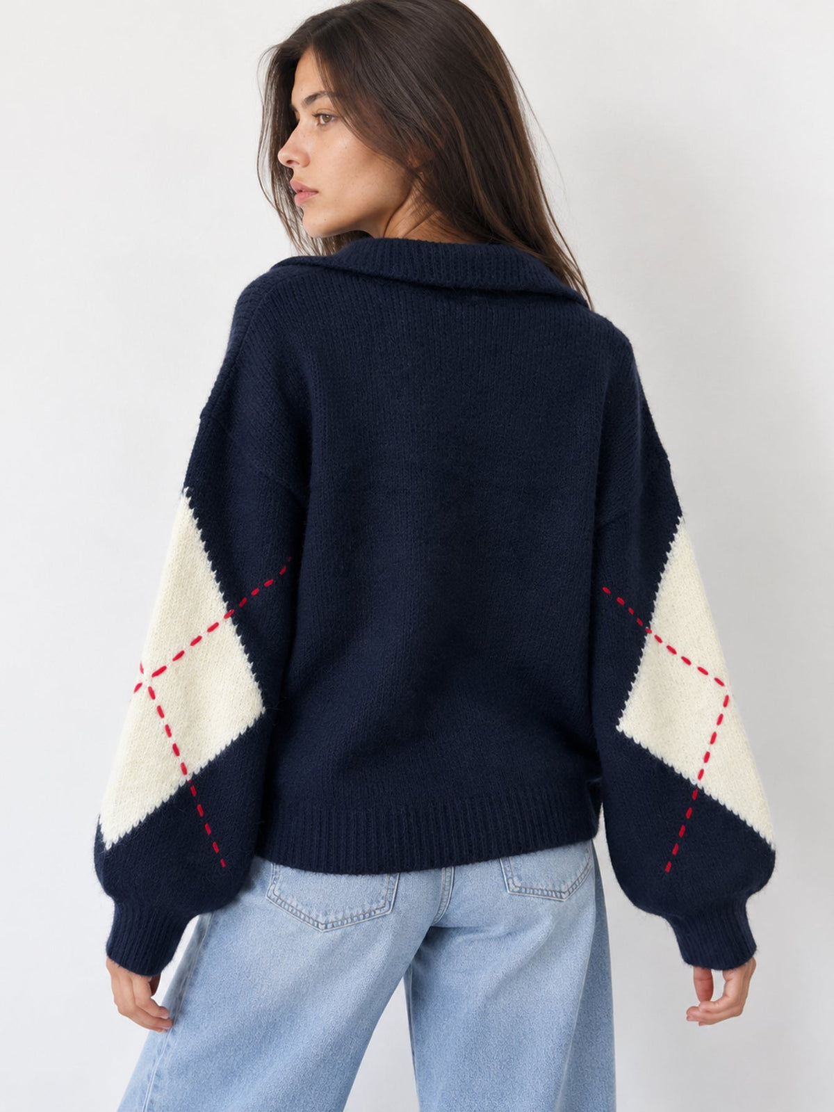 pull argyle bleu marine dos