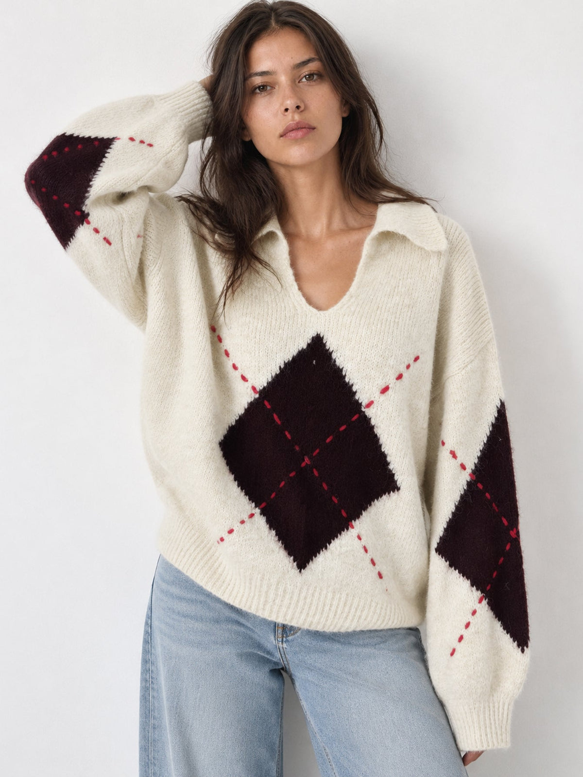 pull argyle beige face