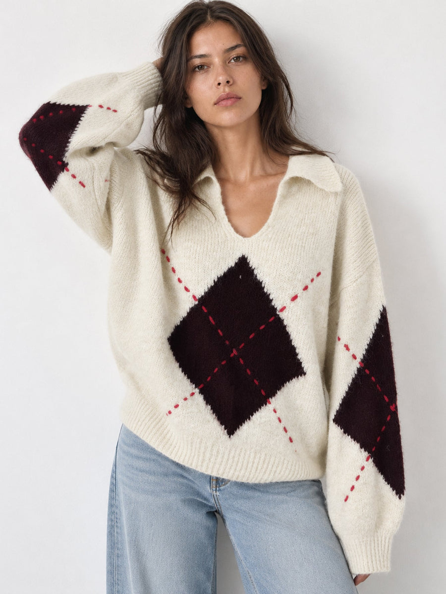 pull argyle beige face