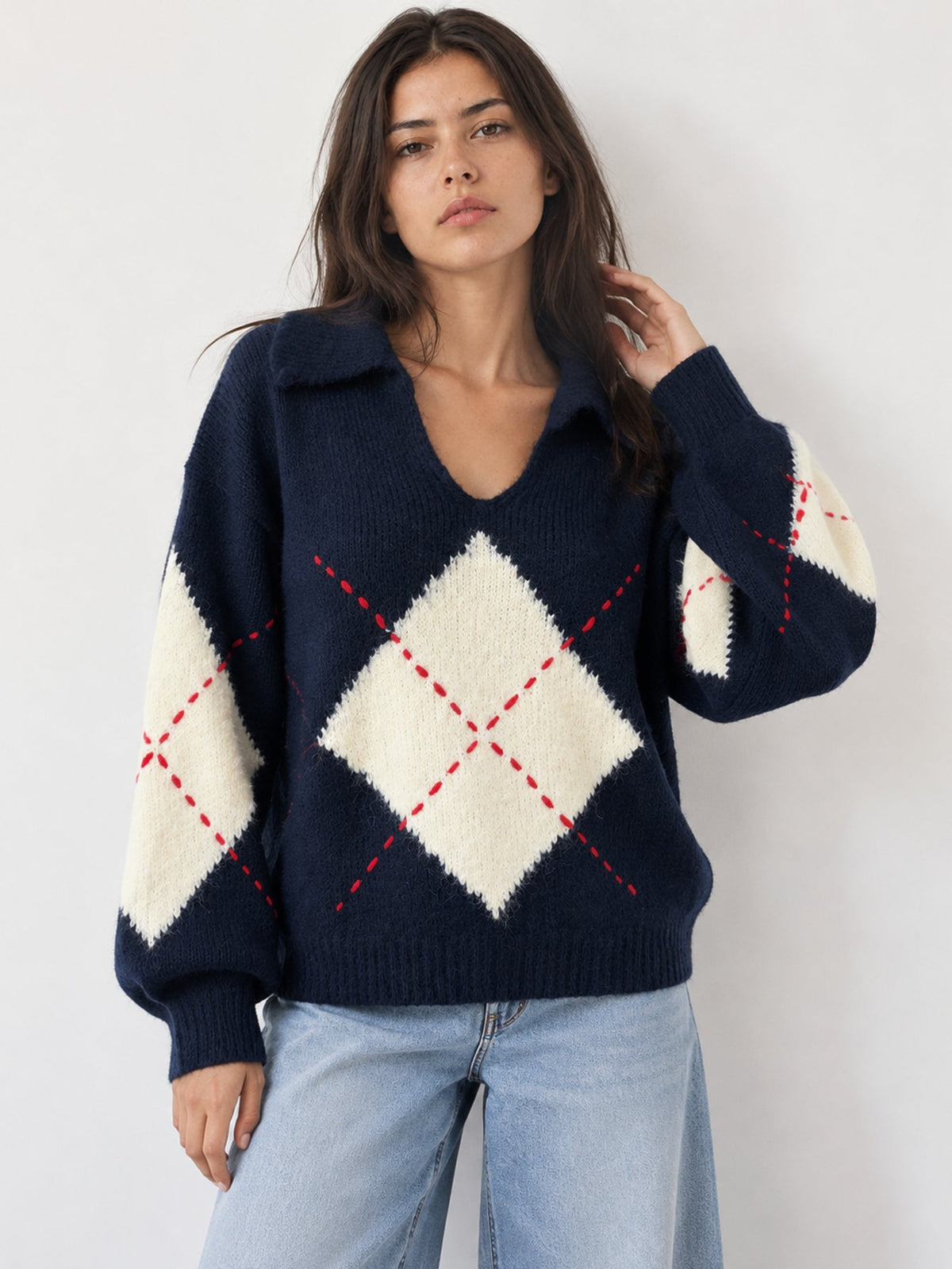 pull argyle bleu marine face