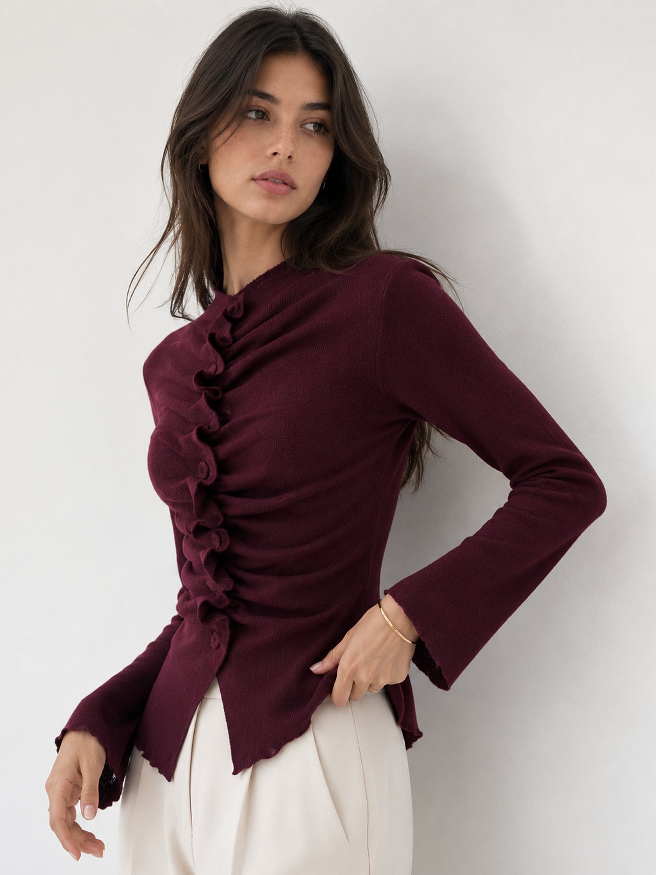 Pull chocolat bas asymétrique