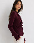 Pull bordeaux col rond froncé