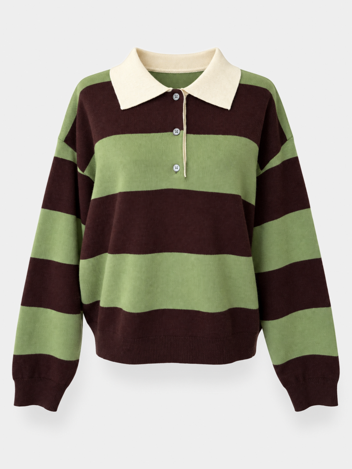 Pull col polo rayé vert et bordeaux
