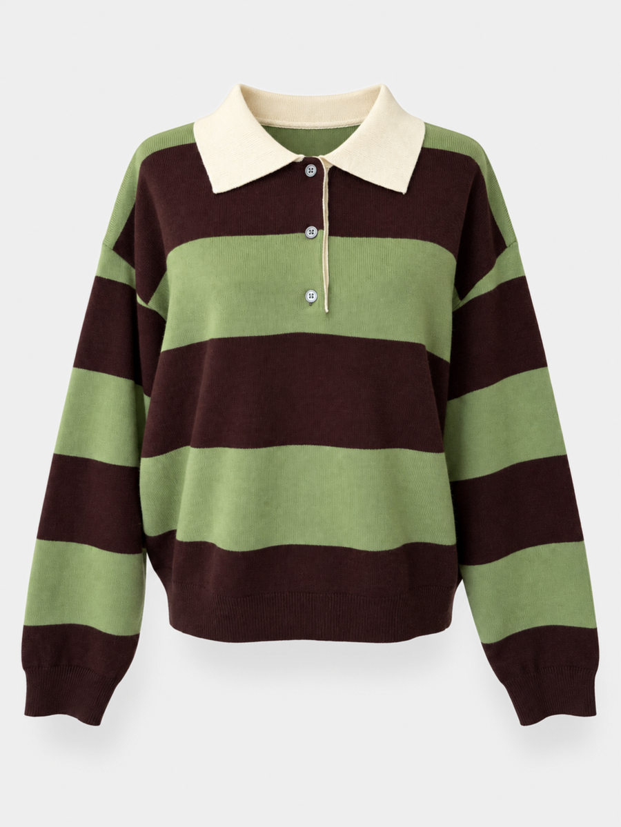 Pull col polo rayé vert et bordeaux