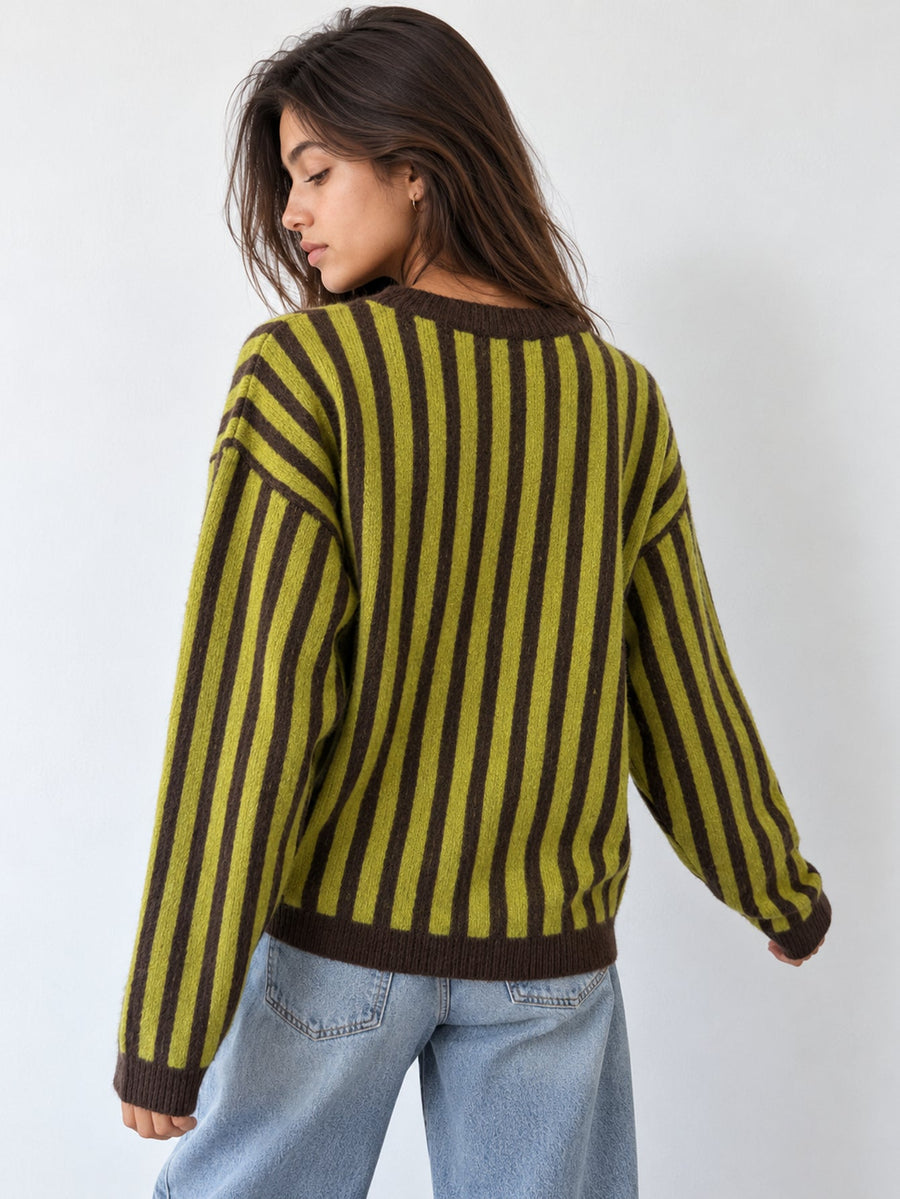 pull rayé vert olive profil