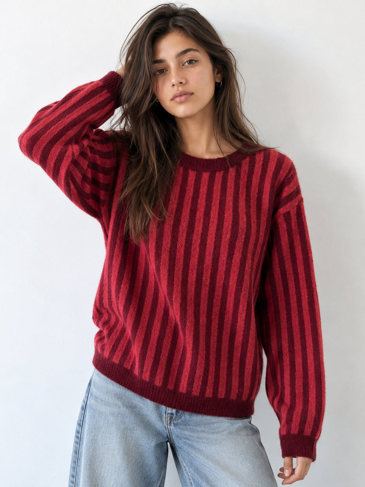 pull rayé bordeaux manches longues