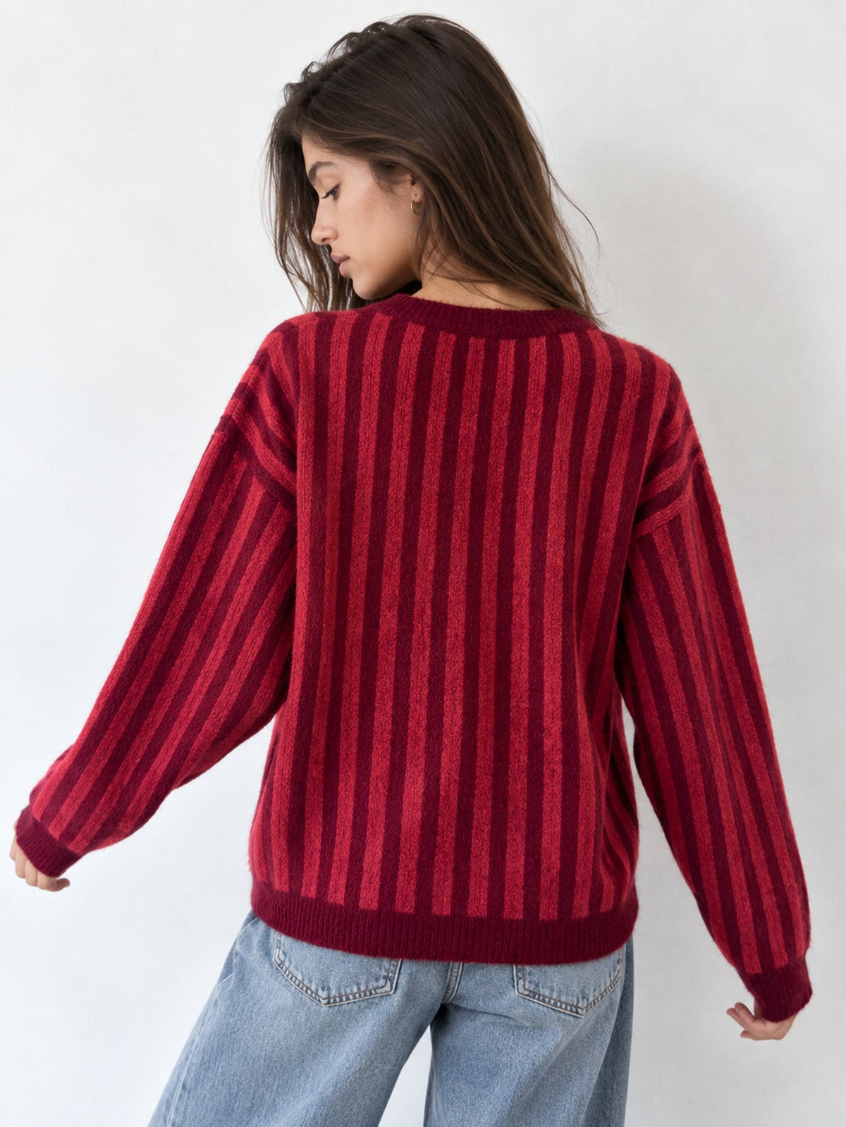 pull rayé bordeaux dos