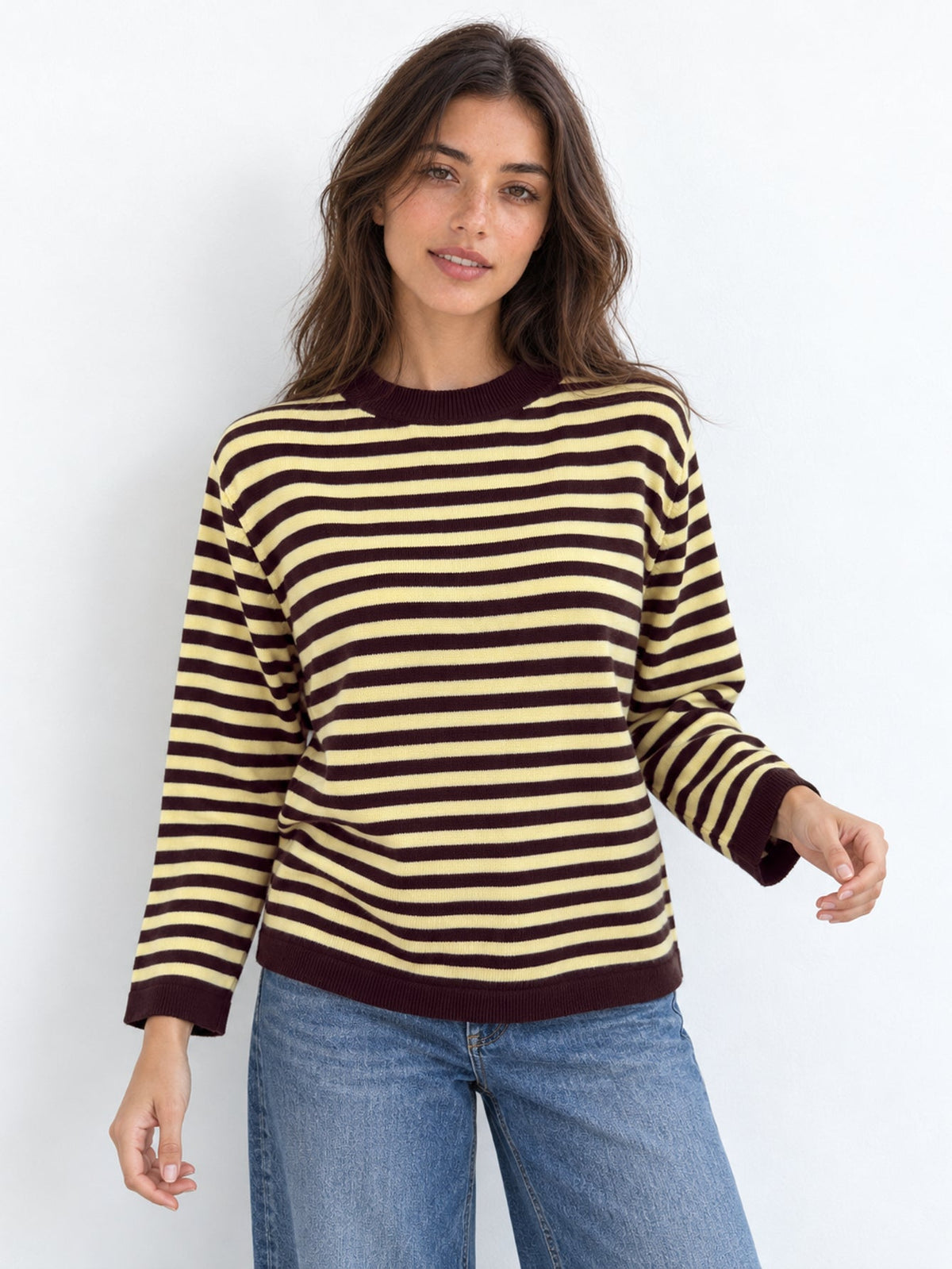 pull rayé col rond bicolore