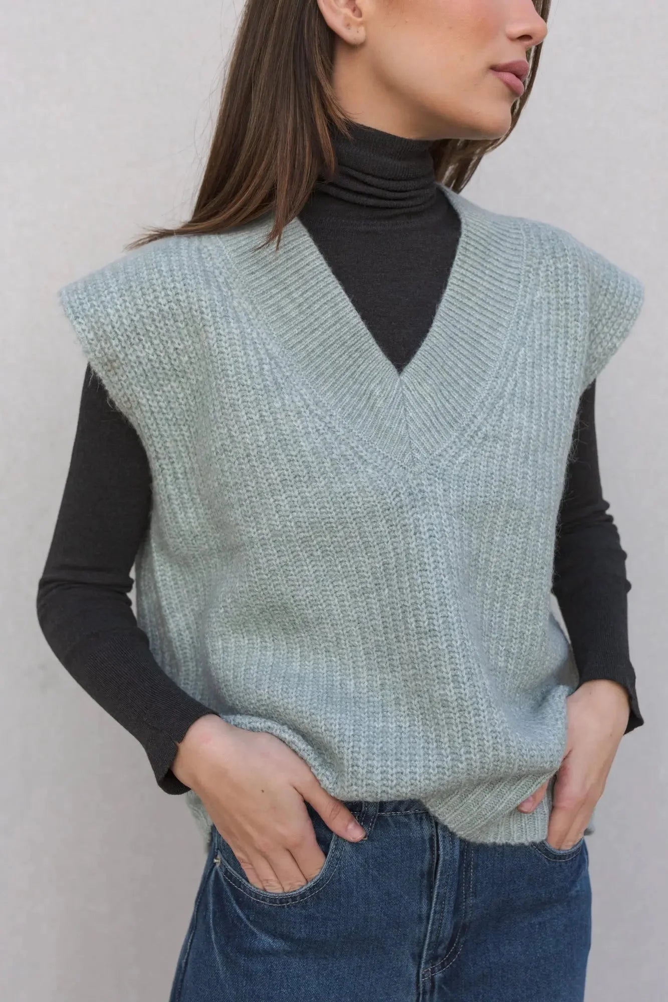 Pull sans manches en tricot pour col roulé, tricot oversize, matière douce, style élégant