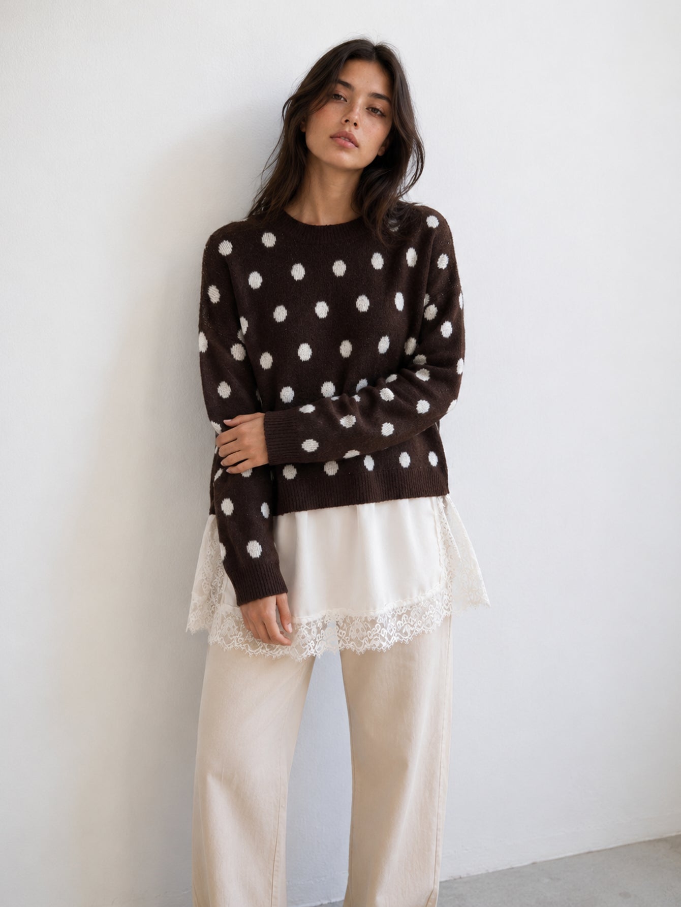 pull effet dentelle pour femme vue 01