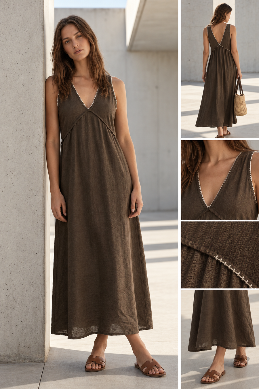 Robe midi fluide brodée – Coupe élégante – Viscose