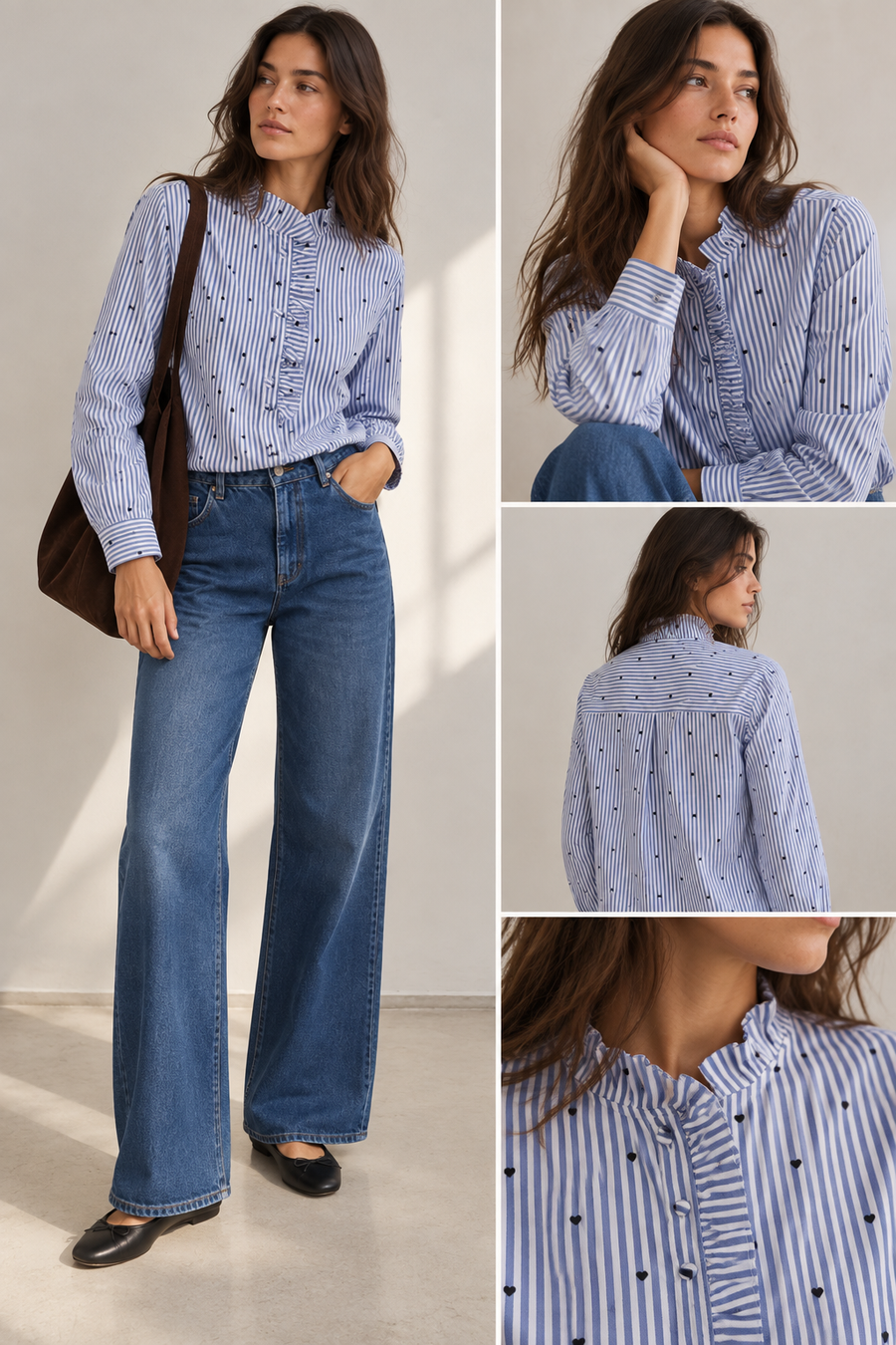 Chemise rayée à cœurs col volanté