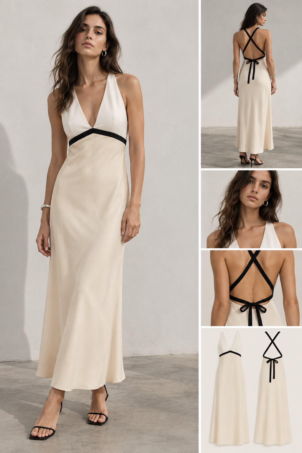 Robe longue dos nu en lin écru