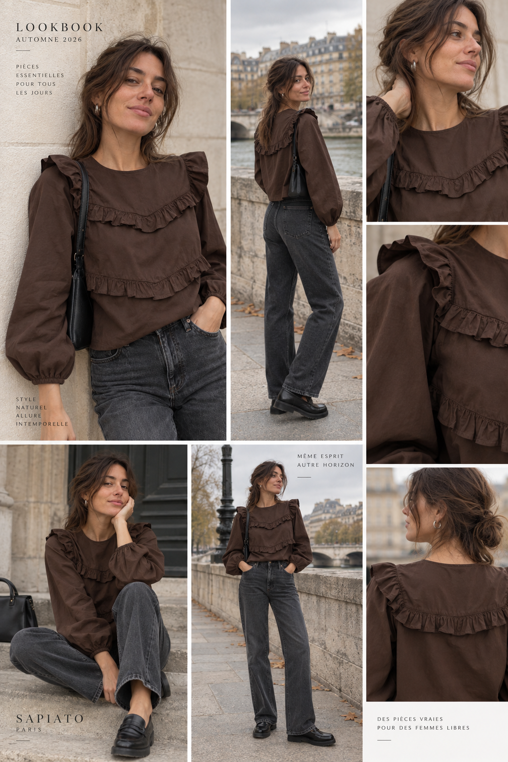 Blouse en popeline à volants manches bouffantes