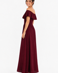 robe Bardot maxi bordeaux profil volant