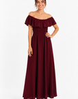 robe Bardot maxi bordeaux face buste smocké