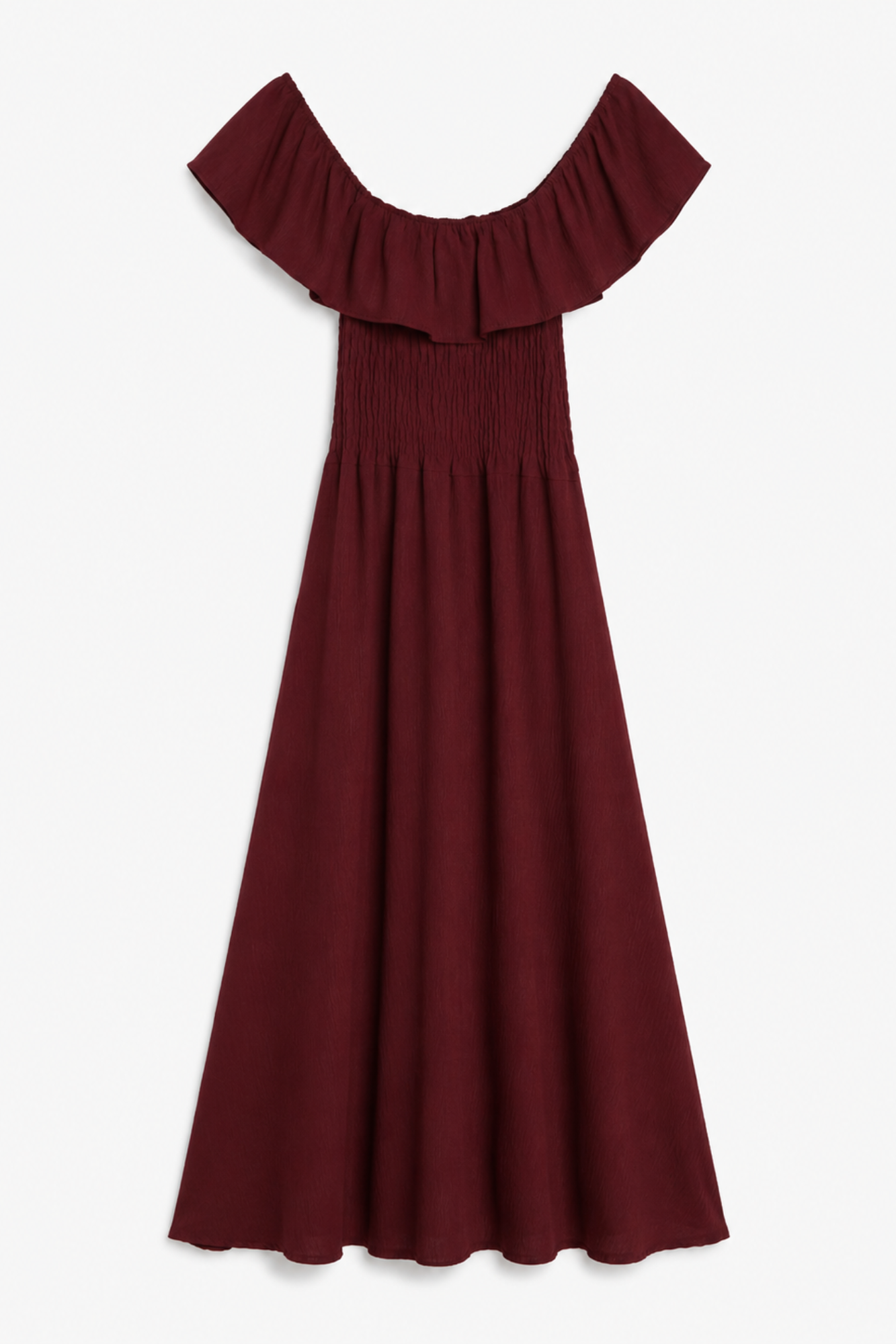 robe Bardot maxi bordeaux à plat