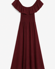 robe Bardot maxi bordeaux à plat