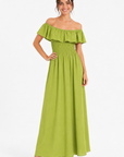 robe Bardot maxi vert olive face