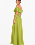 robe Bardot maxi vert olive dos 3 4