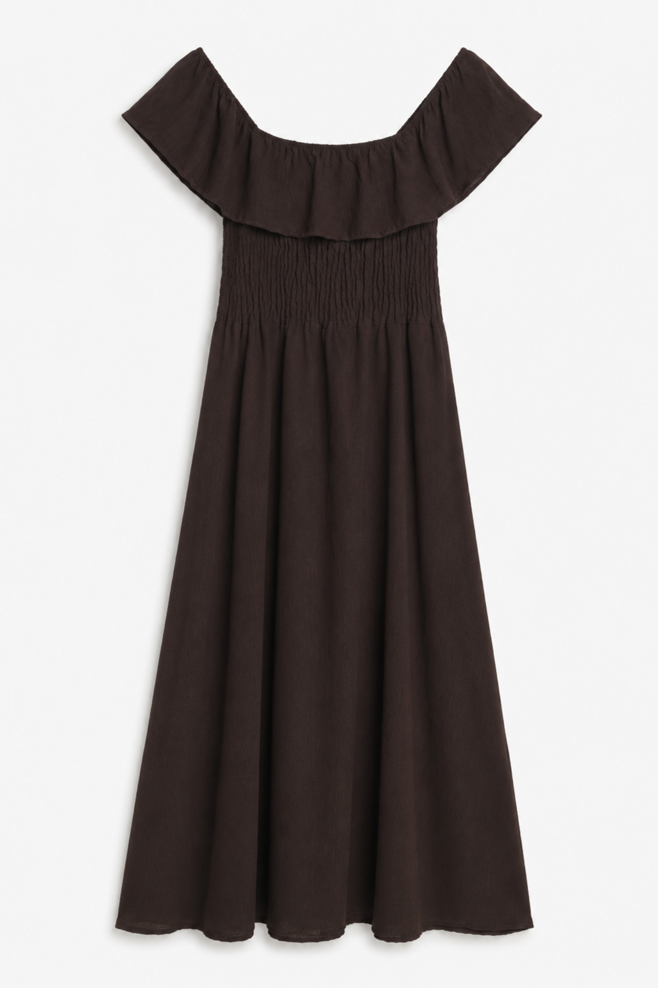 robe Bardot maxi chocolat à plat