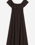 robe Bardot maxi chocolat à plat