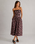 Robe bustier midi fleurie coloris Chocolat