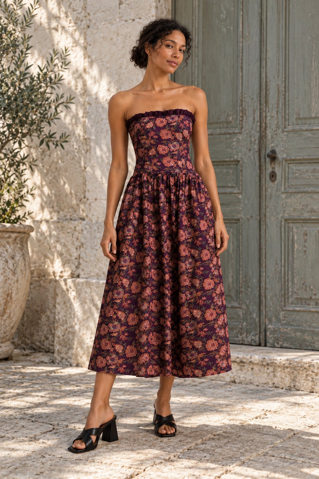 Robe midi fleurie coloris Violet
