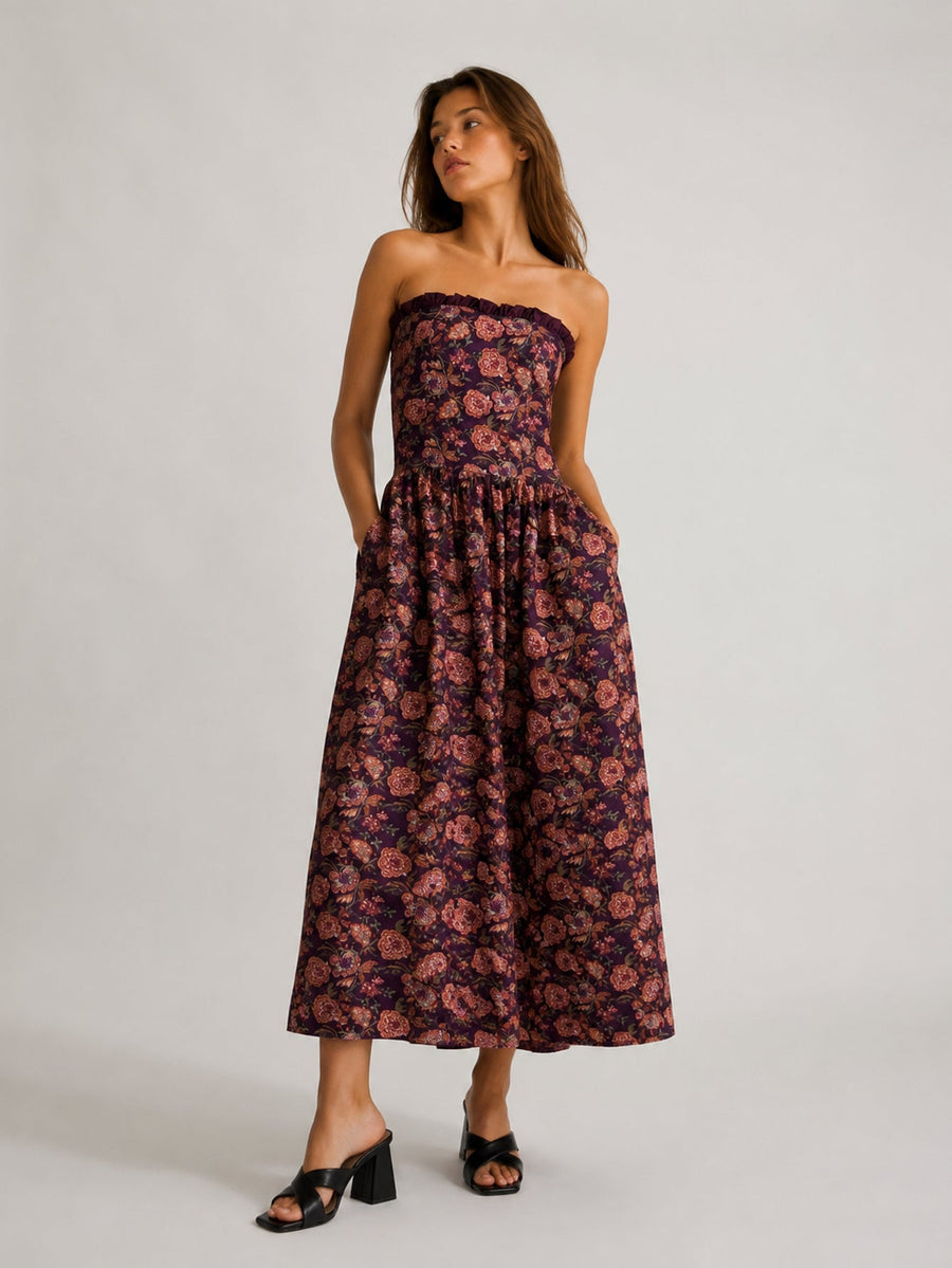 Robe midi fleurie coloris Violet