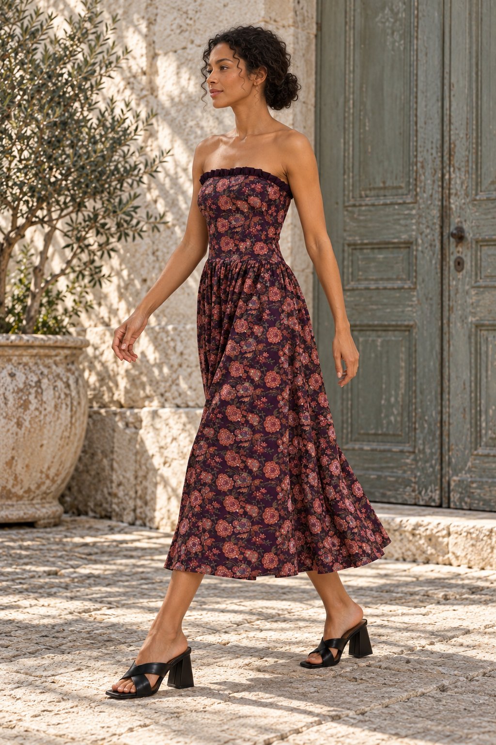 Robe midi évasée en mouvement coloris Violet
