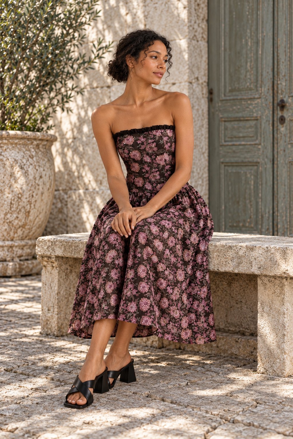 Robe bustier midi avec poches coloris Chocolat