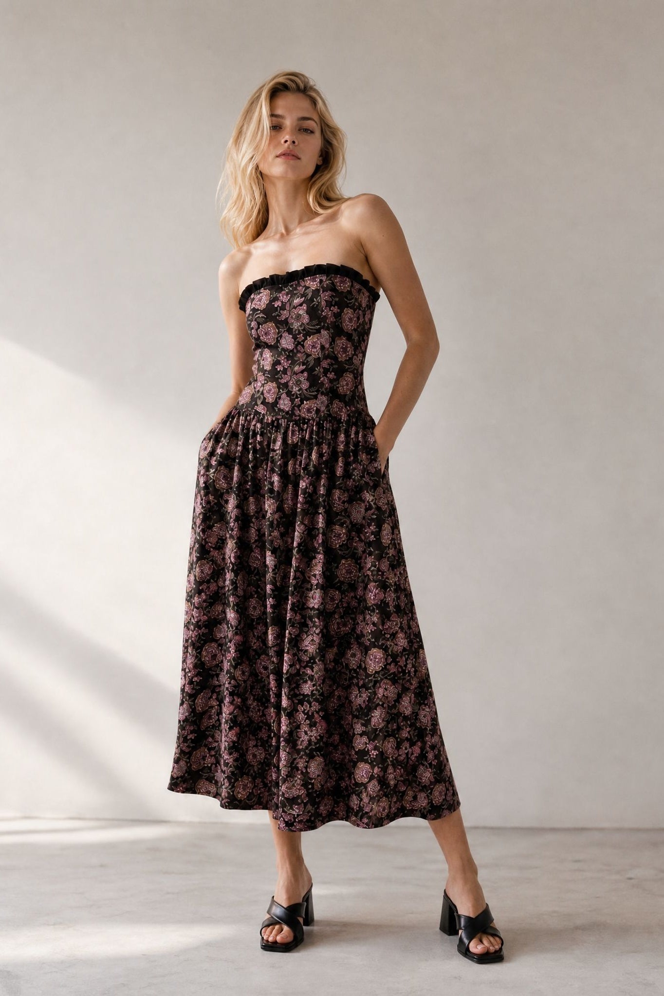 Robe bustier midi avec poches coloris Chocolat