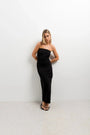 Elegant black strapless midi evening dress - M