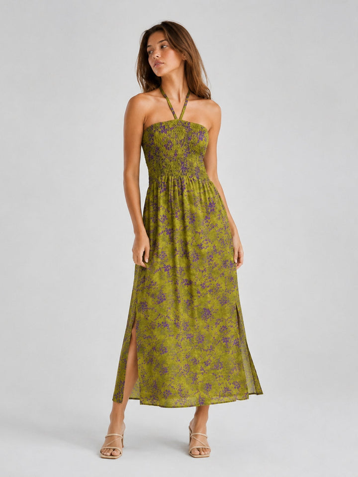 Robe bustier smockée halter fleurie