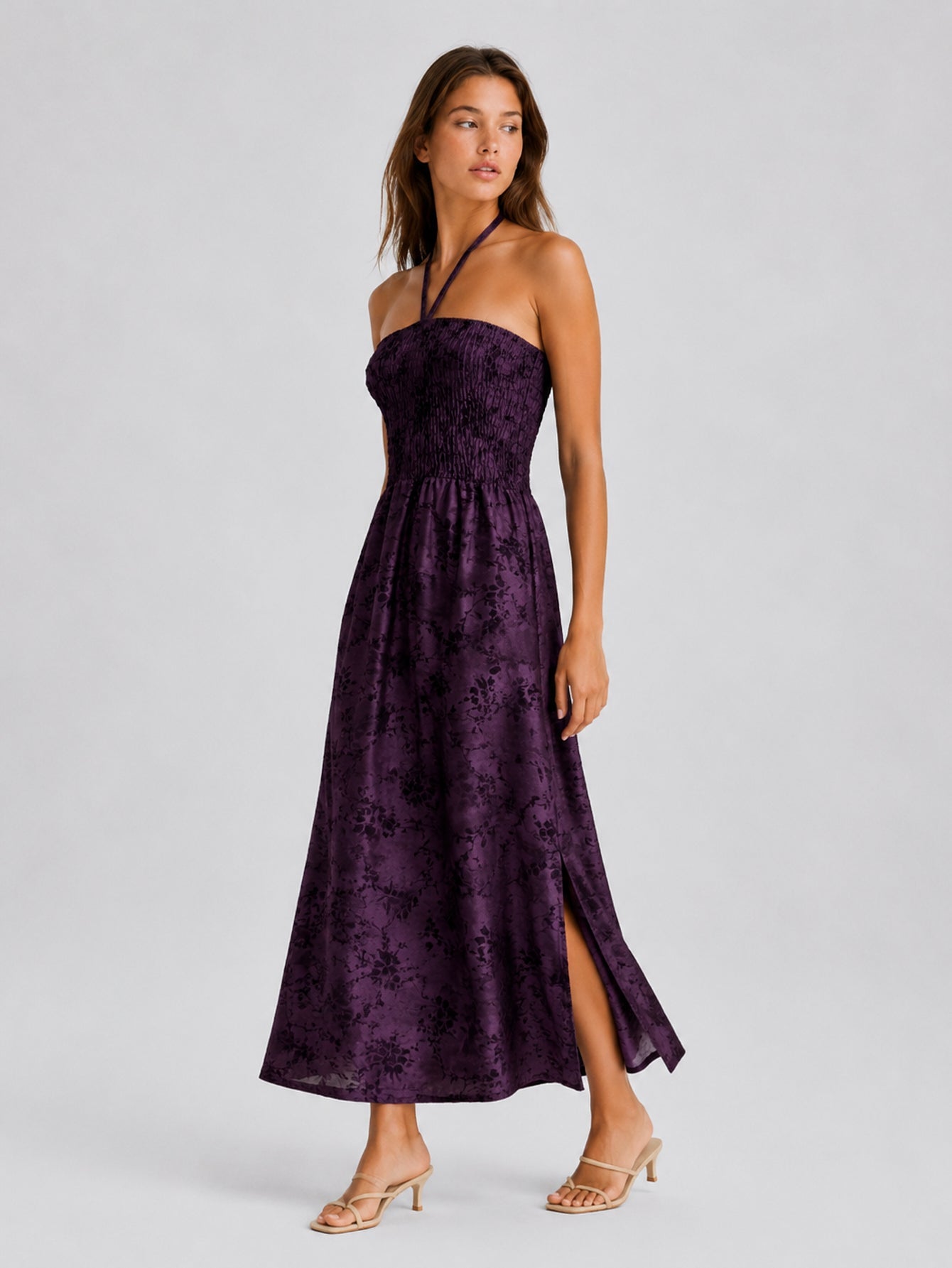 Robe midi à fentes latérales violet