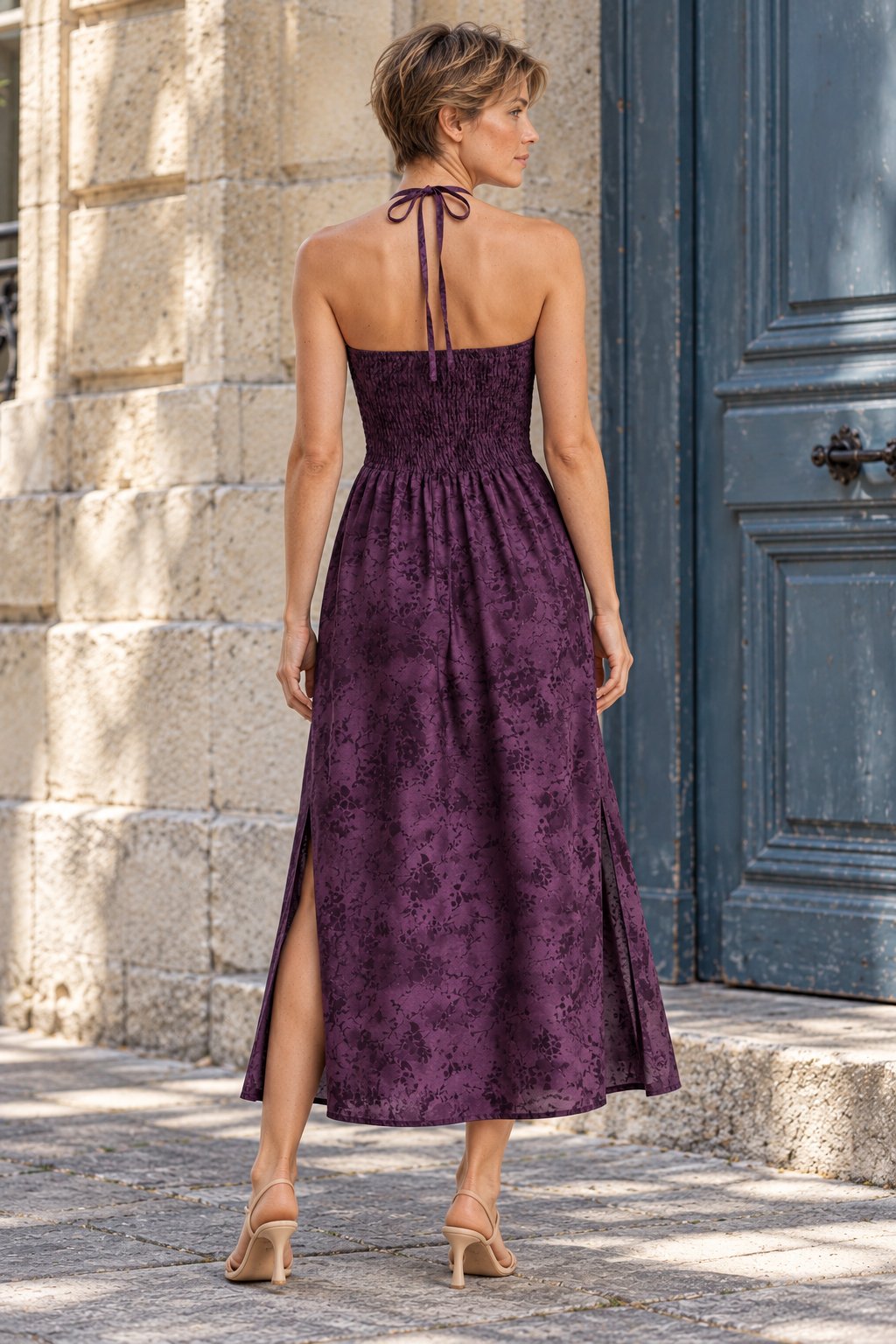 Dos nu de la robe halter violet