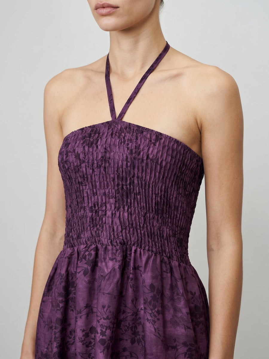 Détail du buste smocké violet