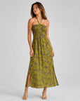 Robe midi bustier fleurie vert olive