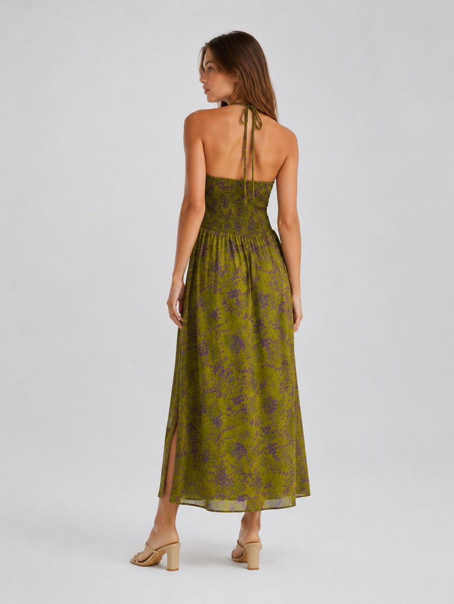 Robe midi à fentes latérales vert olive
