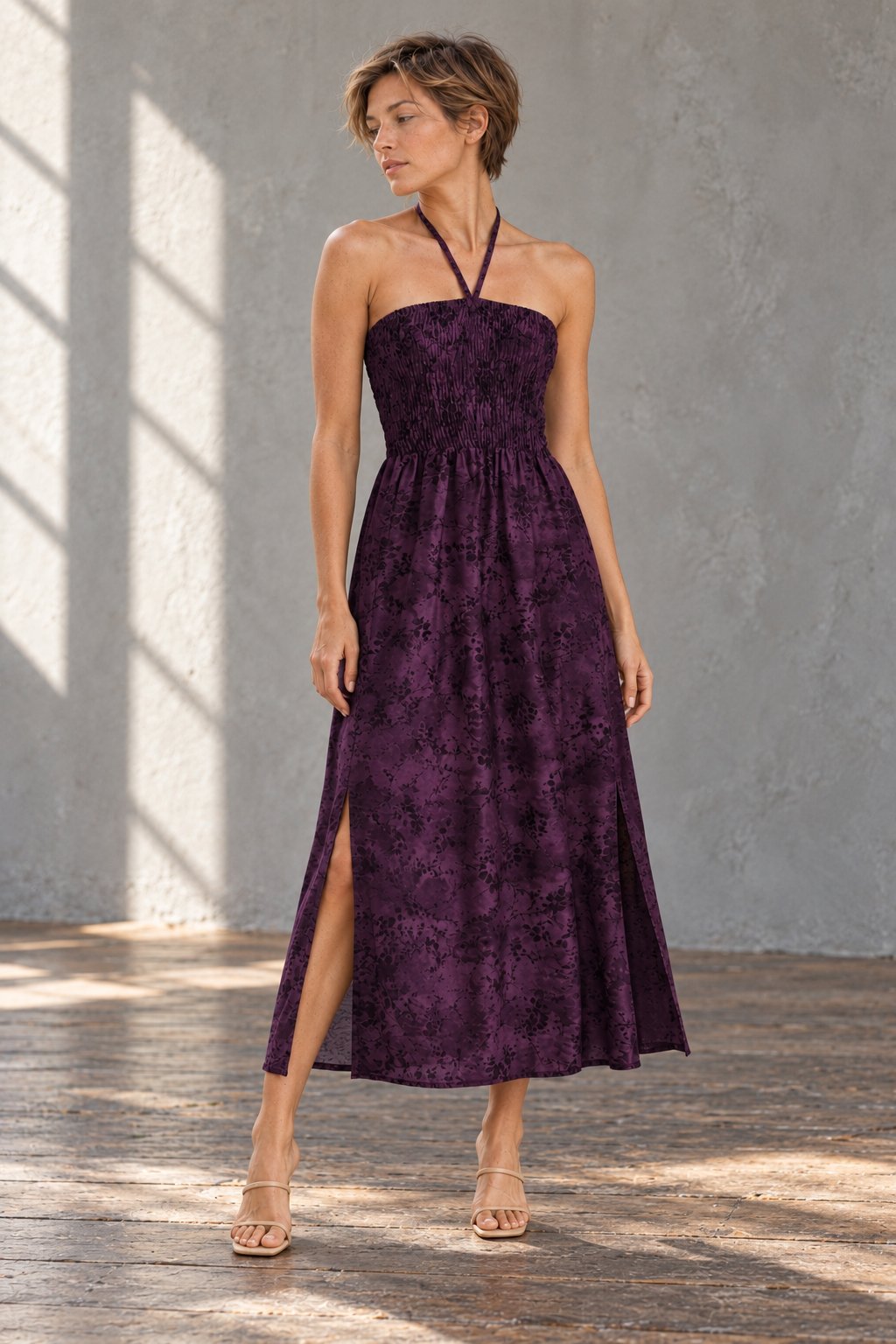 Robe midi bustier fleurie violet