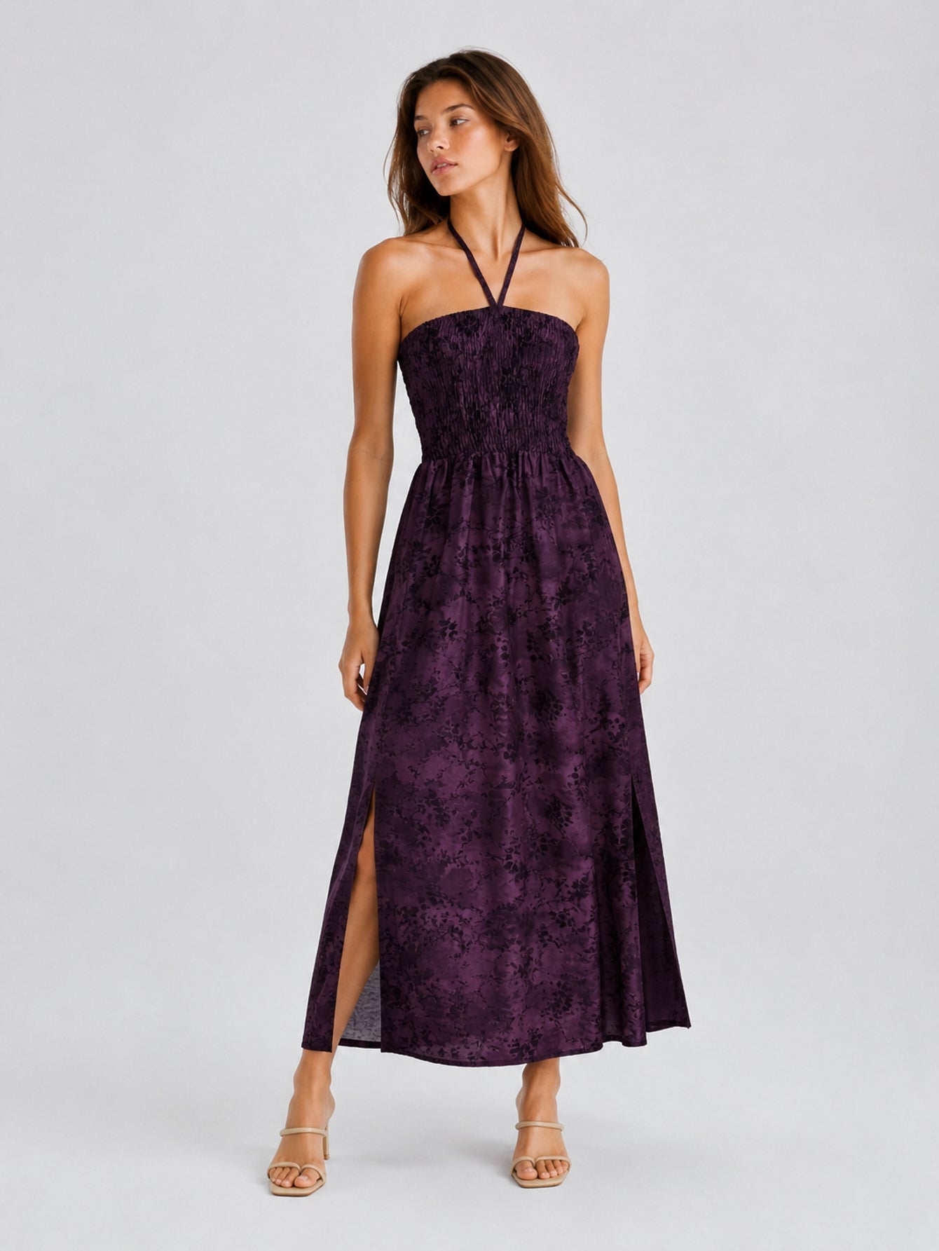 Robe midi bustier fleurie violet