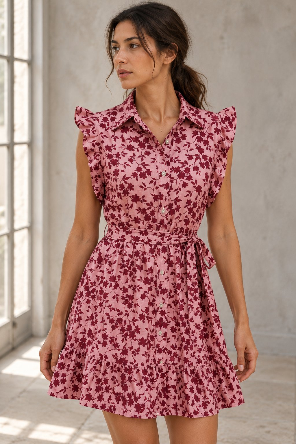 Robe courte fleurie ceinturée