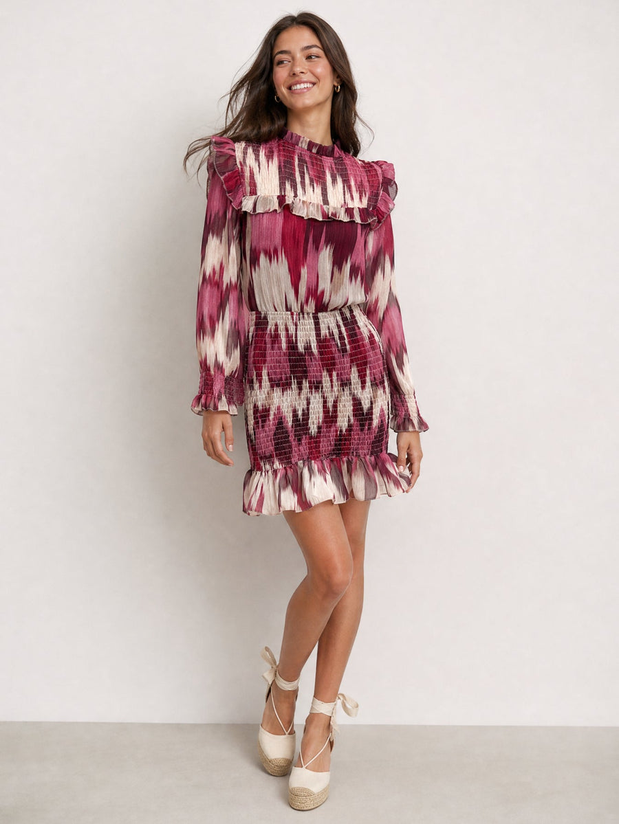 robe bordeaux imprimée de face