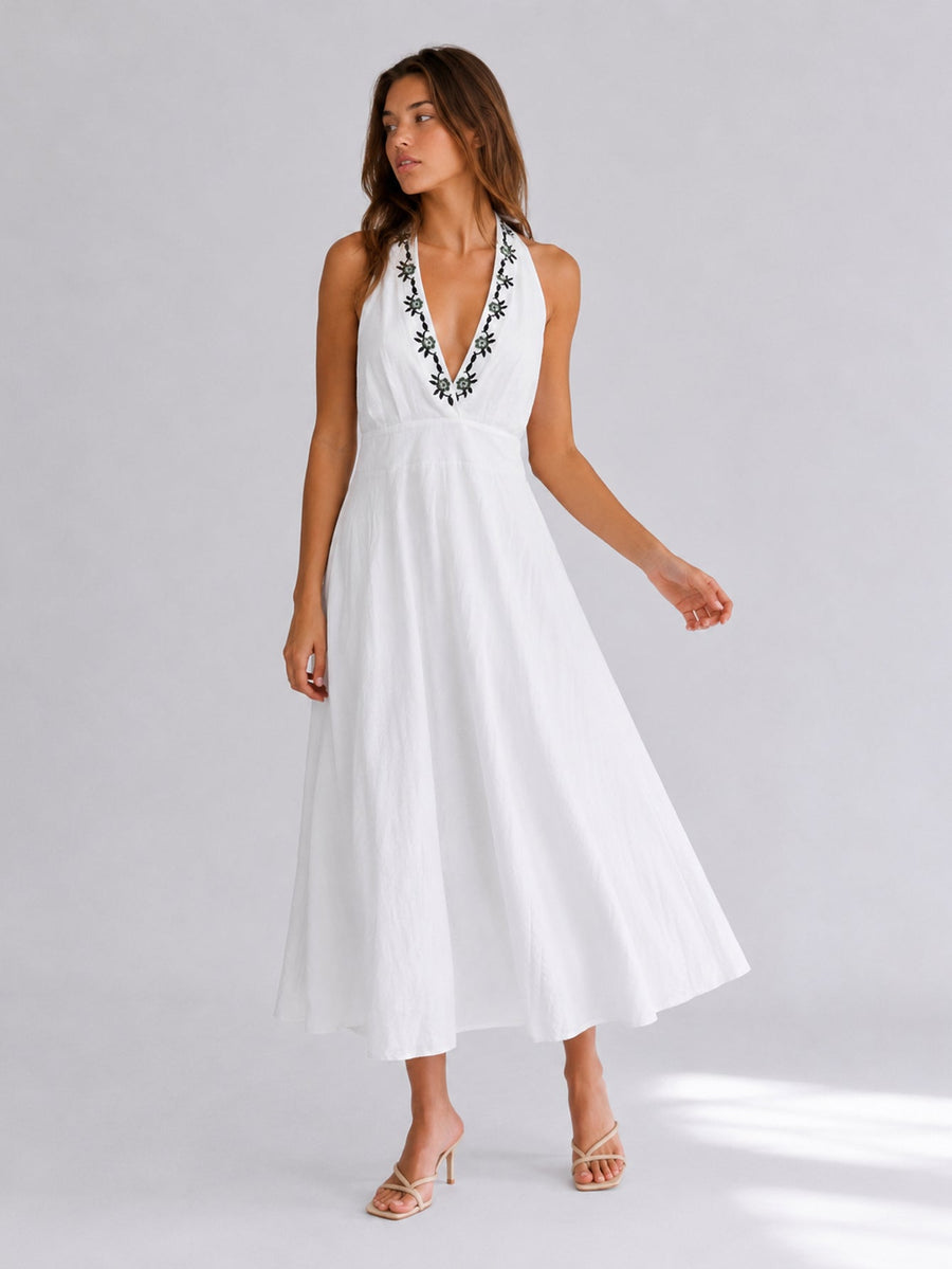 Robe midi en lin halter blanche