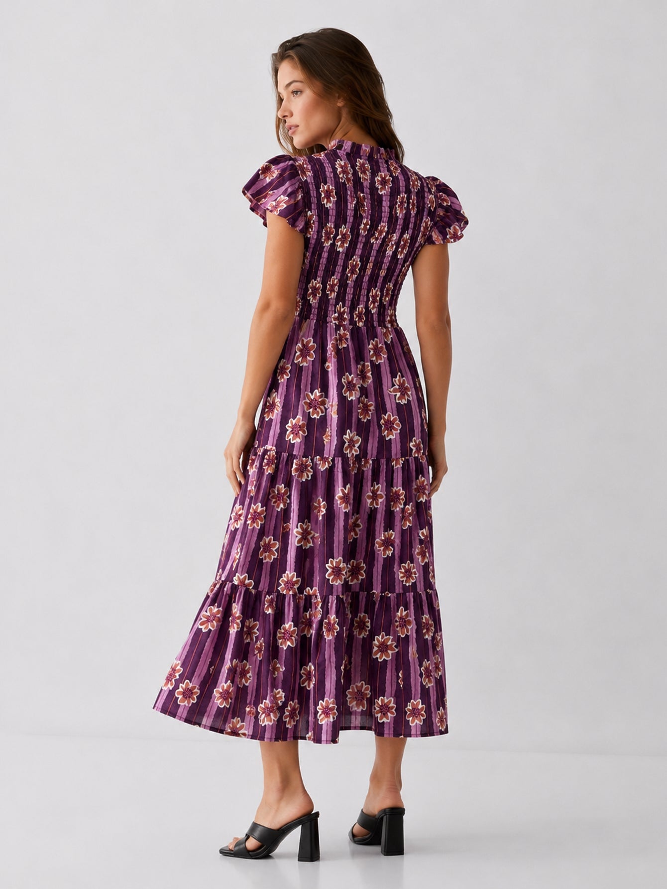 robe midi dos smocké violette