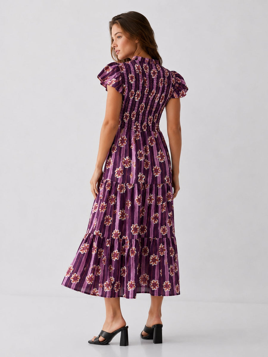 robe midi dos smocké violette