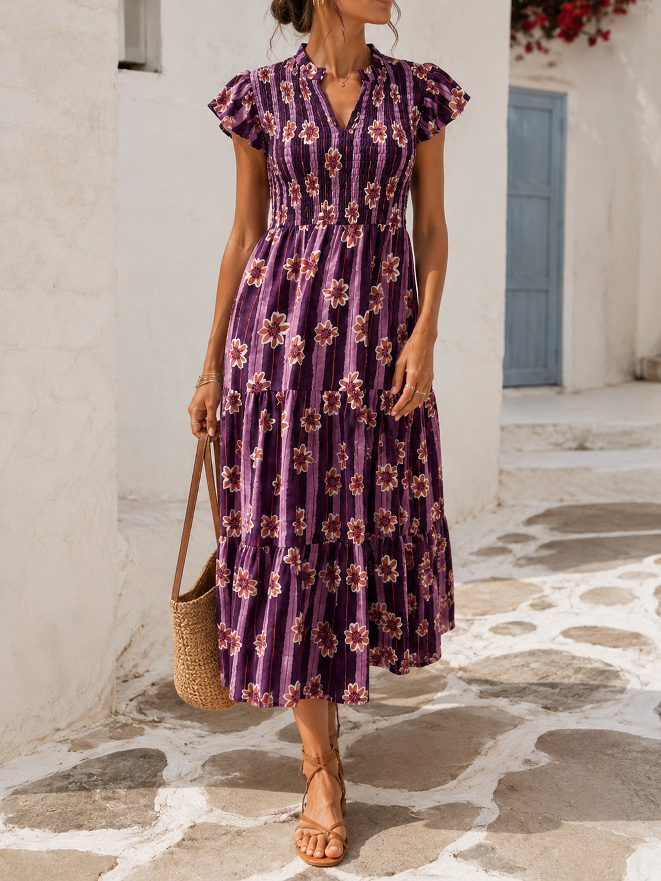 robe midi fleurie violette