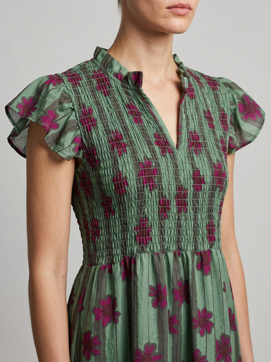 robe col V volanté verte